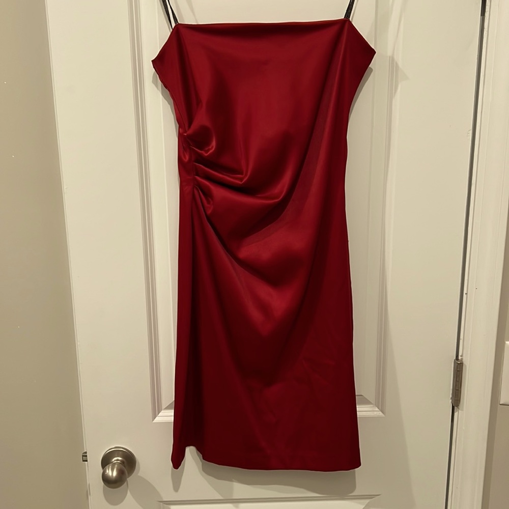 Charlotte Russe Medium Satin Strapless Ruched Red Dress Lightly Used